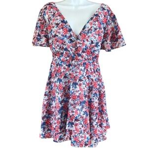 Japra Floral Dress - Red and Blue
